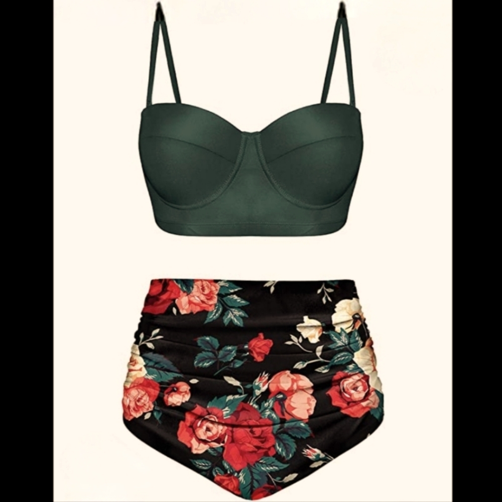Aixy Women Vintage Two Piece Swimsuits High Waisted Bathing Suits with Underwire